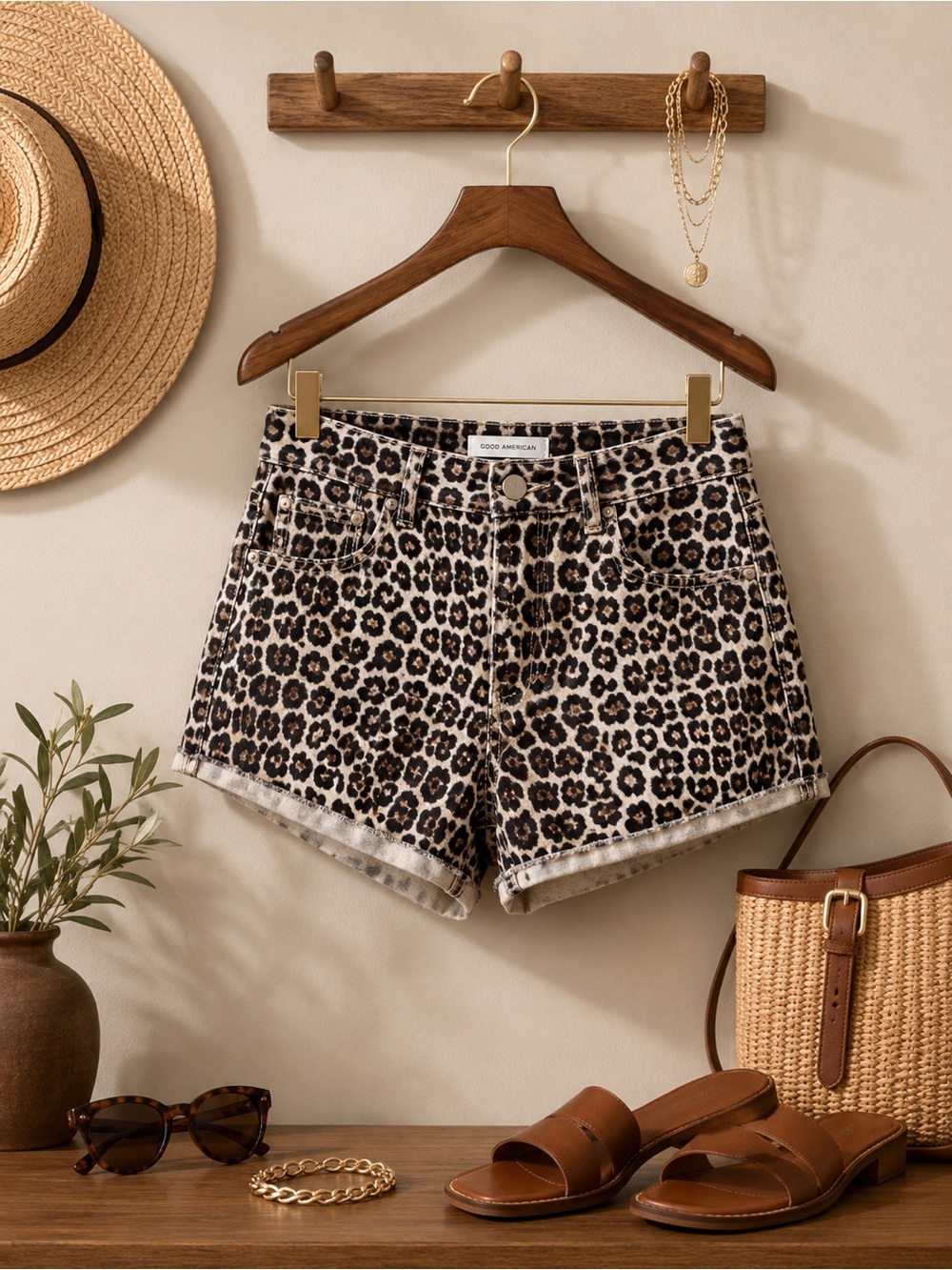 Good American Leopard Print Denim Shorts| Size 20 | Trendy Animal Print Cutoffs